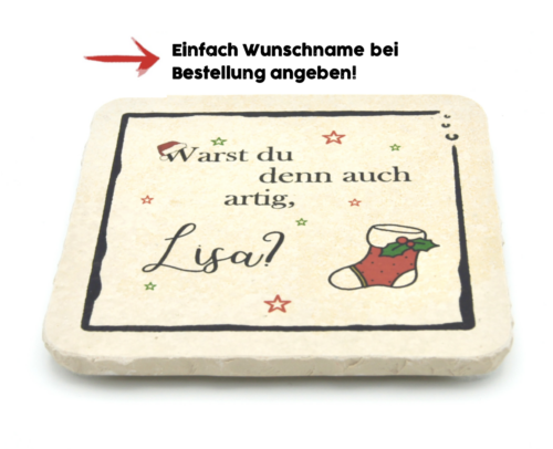 Weihnachten Socke personalisierbar - Natursteinuntersetzer