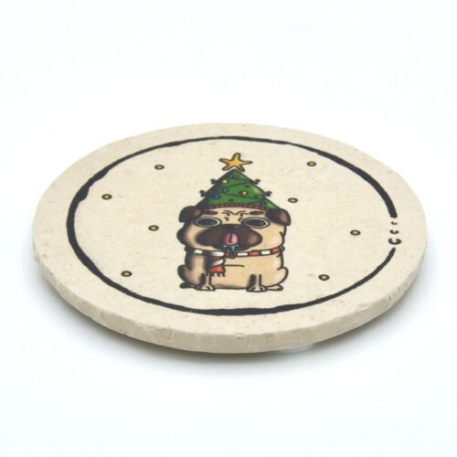 Weihnachten Mops - Natursteinuntersetzer