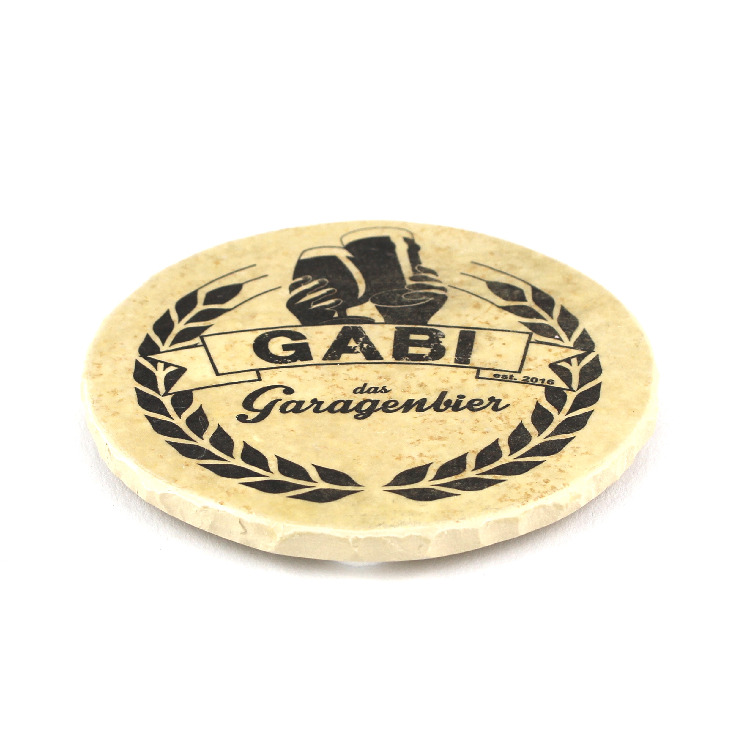 Gabi das Garagenbier - Natursteinuntersetzer