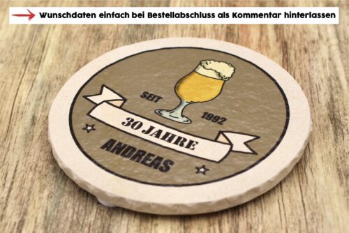 Geburtstagsmotiv Bierglas - Natursteinuntersetzer