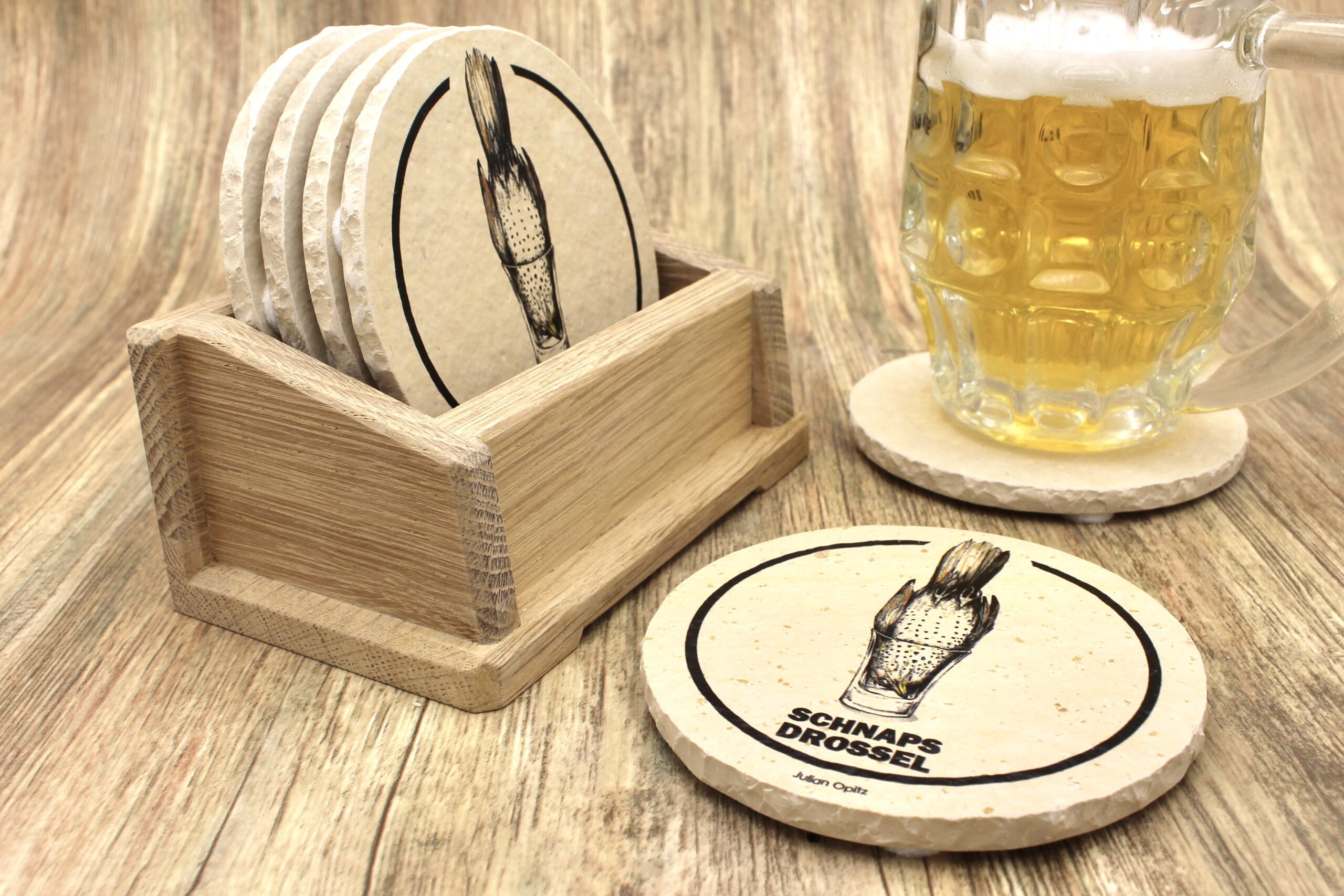 Schnaps Drossel - Natursteinuntersetzer – Bild 3