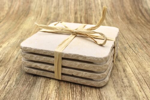 4er-Set helle Sortierung - Natursteinuntersetzer quadratisch