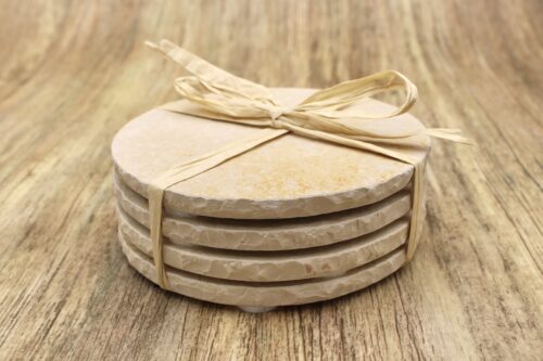 4er Set natürliche Färbung - Natursteinuntersetzer rund