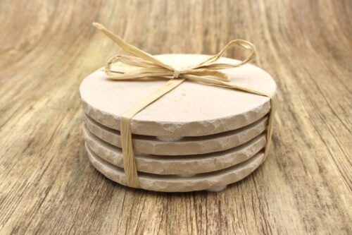 4er Set helle Sortierung - Natursteinuntersetzer rund