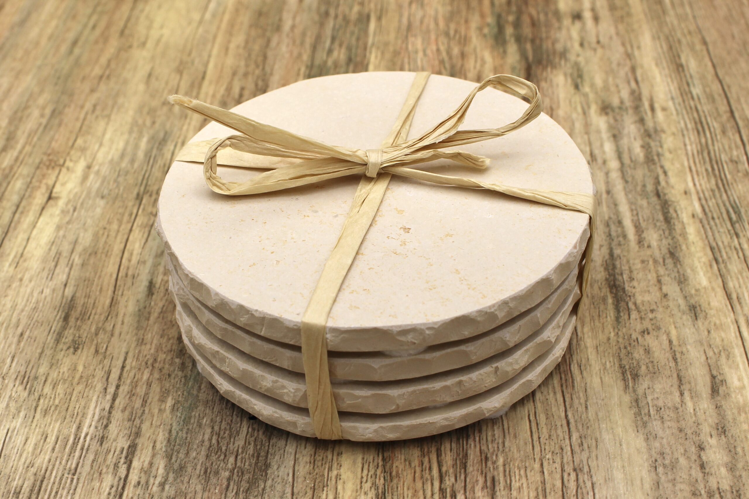 4er Set helle Sortierung - Natursteinuntersetzer rund – Bild 2