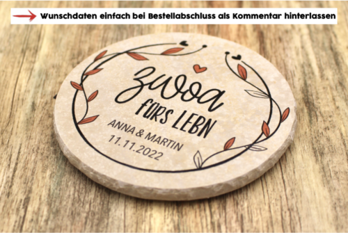 WBY - Zwoa fürs Lebn personalisiert - Natursteinuntersetzer