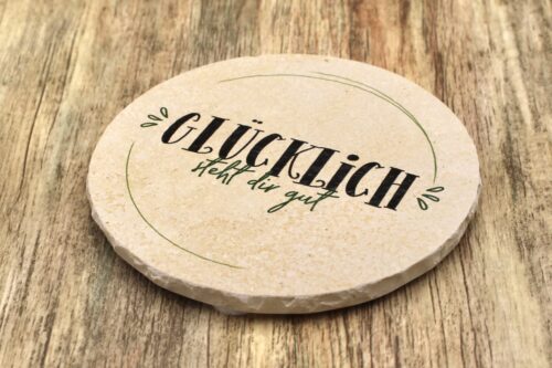 WBY - Glücklich steht dir gut - Natursteinuntersetzer